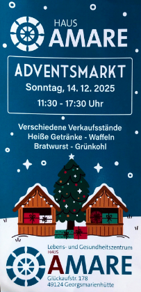 Adventsmarkt Haus Amare am 14.12.2025 von 11:30-17:30 Uhr Verschiedene Verkaufsstände, heiße Getränke, Waffeln, Bratwurst, Grünkohl